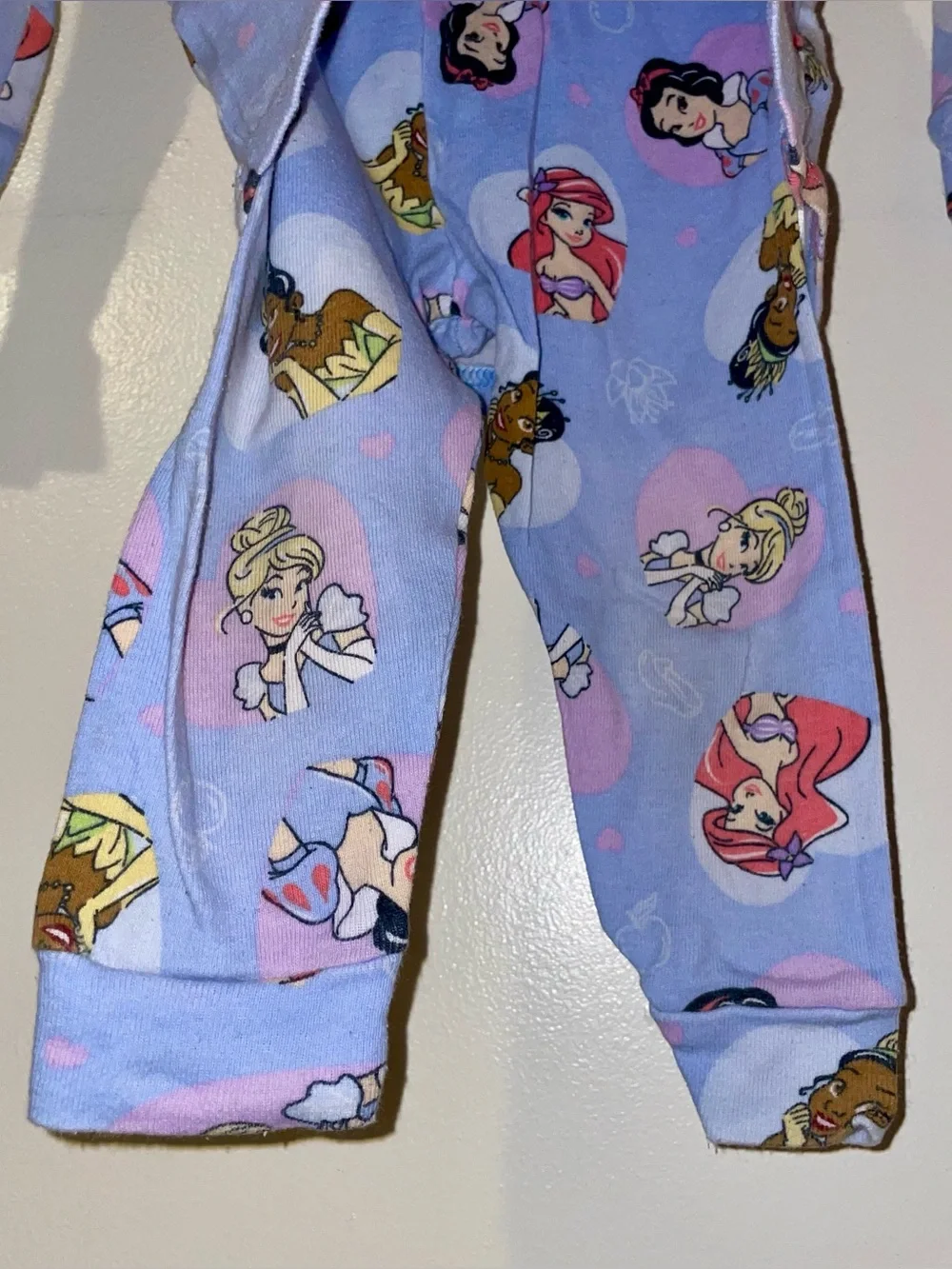 Disney Girls' Lavender Princess Pajama Set with Multicolor Character Hearts